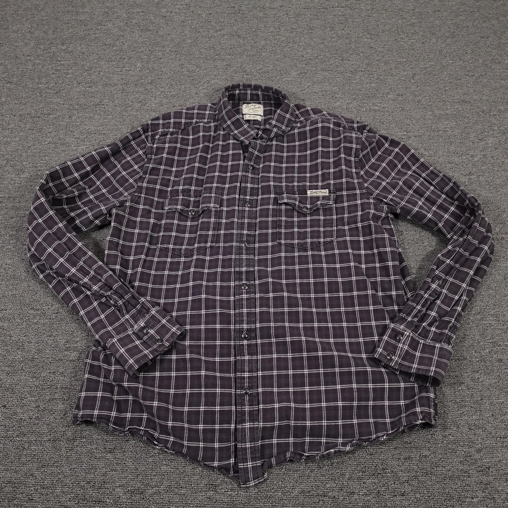 Lucky Brand Shirt Mens Large Black Plaid Flannel Snap Front Western Casual